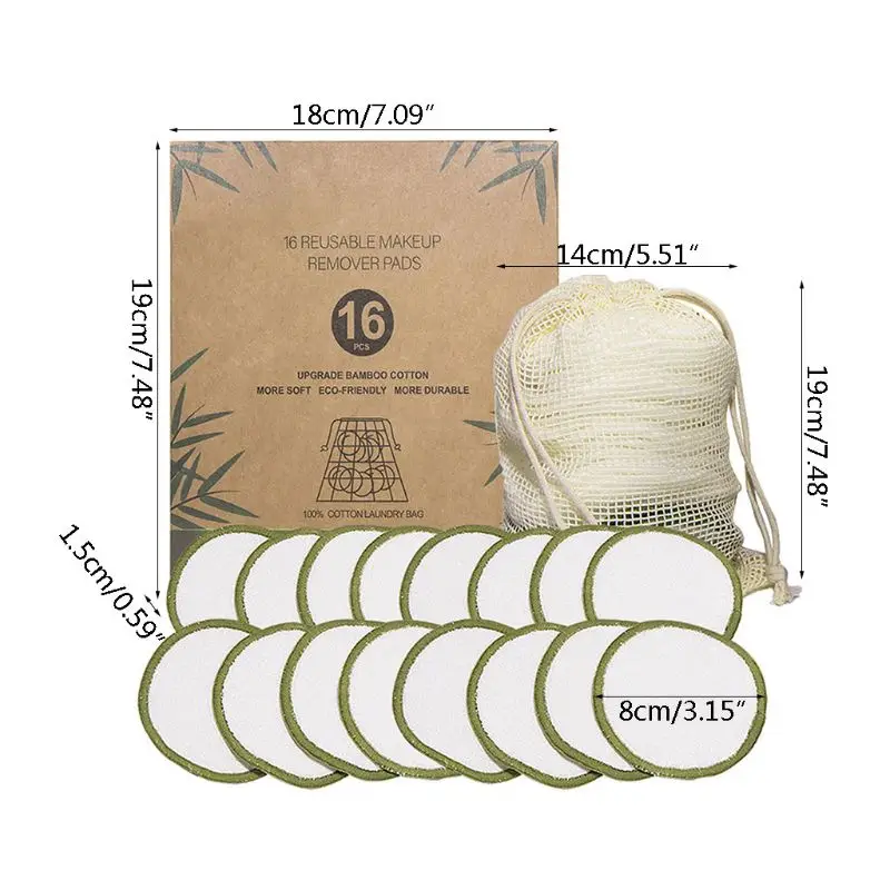

16 Pcs/set New Reusable Bamboo Fiber Makeup Cotton Pad Washable Remover 11UF