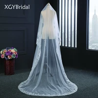 new bridal veils one layer wedding accessories long 3 meter appliqued lace sequined lace edge white ivory bridal headwear