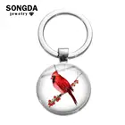 SONGDA Северный кардинал брелок птичка Рождество Красный попугай искусство фото стекло кабошон Брелок Кошелек сумка шармы брелок держатель