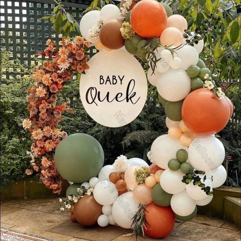 Round Sage Green Balloons Garland Arch Kit Baby Shower Decoration Cream Peach Orange Birthday Party Balloon Arch Wedding Decor