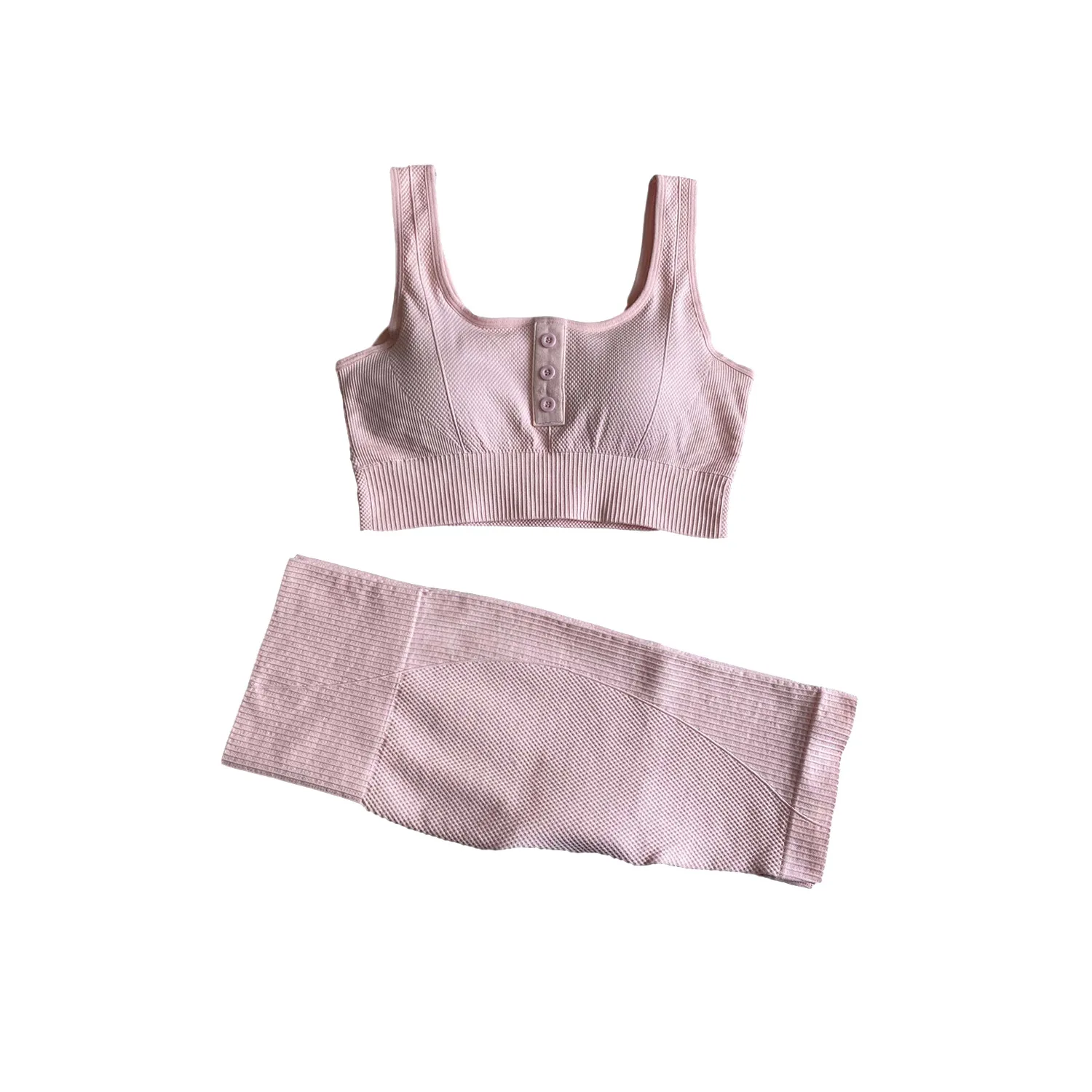 

Two-piece yoga clothing suit 2021 button bra fitness high waist shorts women