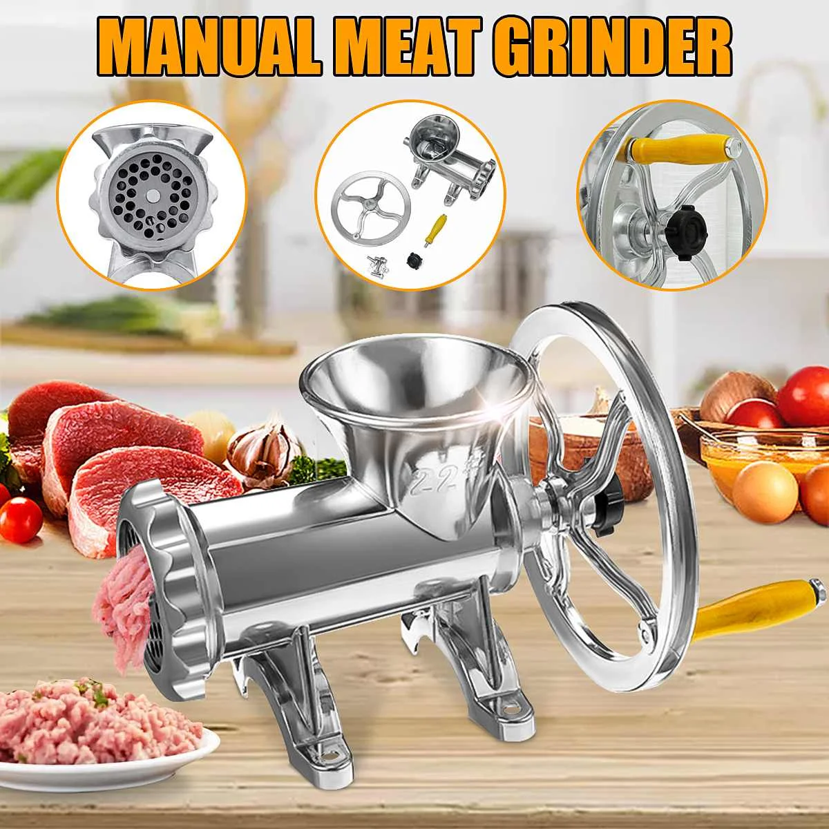 

Hand Crank Meat Grinder 22# Slicer Manual Sausage Stuffer Filler Machine Mincer Aluminum Alloy Noodle Cutter Nut Miller Chopper