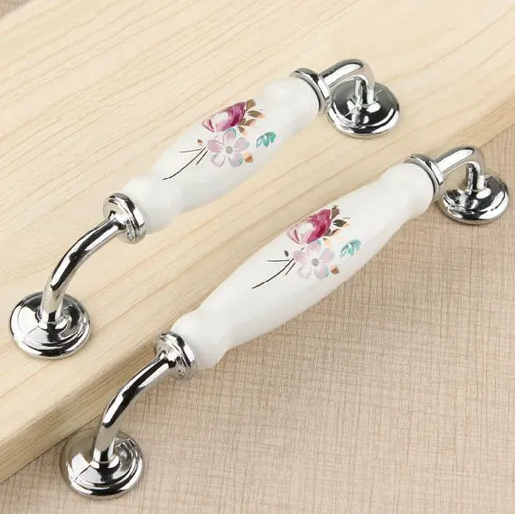 3'' 3.75'' 5'' Ceramic Dresser Knobs De Lis Drawer Pulls Handles Knob Kitchen Cabinet White Silver Fleur Flower Furniture