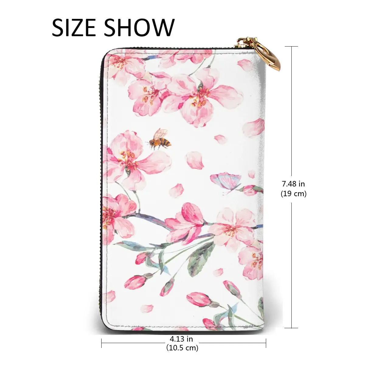 

Pink Flowers Blooming Branches Of Cherry Leather Long Wallet for Credit Card Holder Clutch Bags Unisex Leather Large Capacity