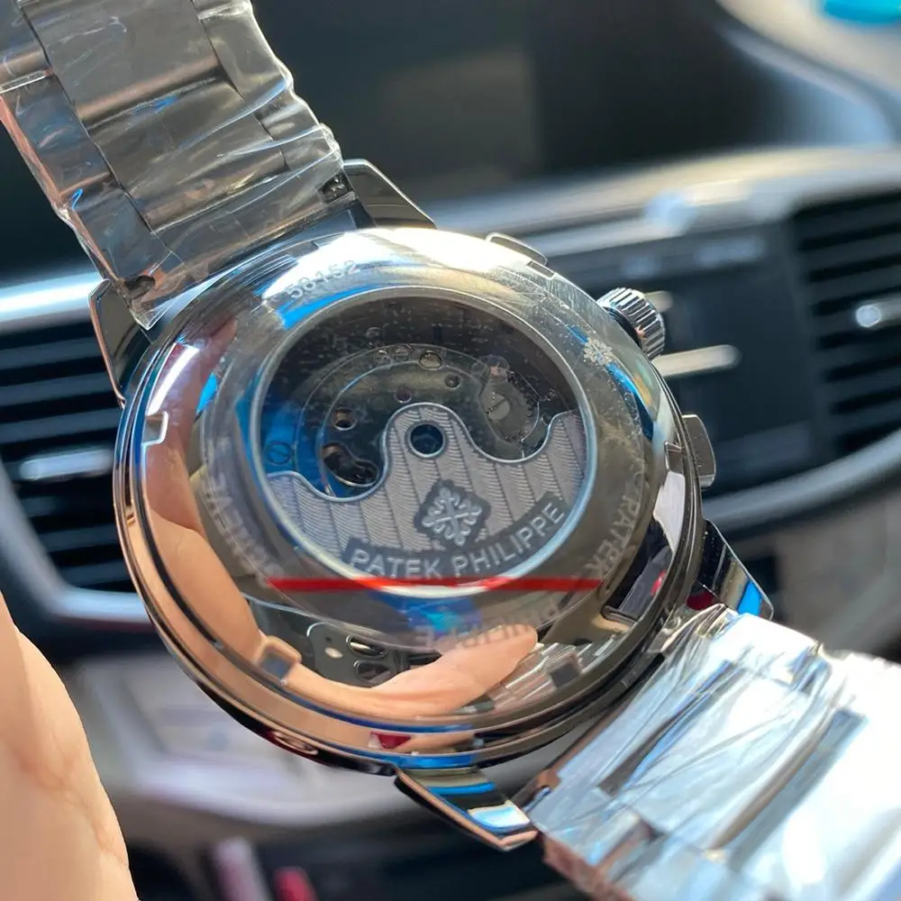 

New Automatic Mechanical Men Watch Silver Blue Stainless Steel Transparent Sapphire Glass AAA Glide Watches 933