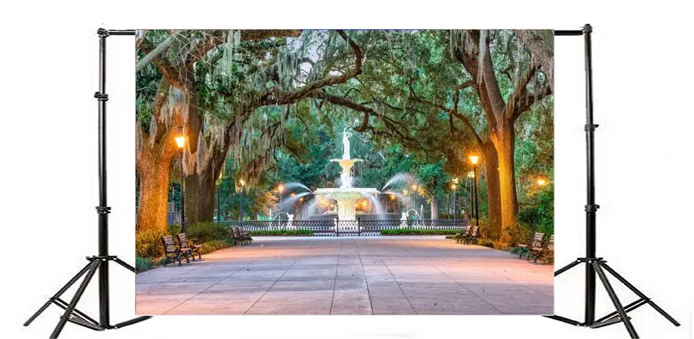 Парк старые деревья фонтан на площади стенда Живописный фон для фотосъемки Фоны