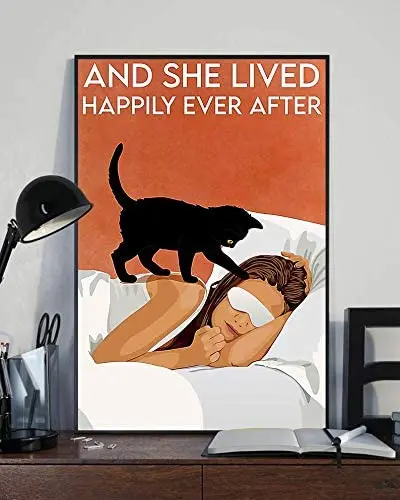 

Tin Sian Love Cats and She Lives Happily Cute Metal Sign Poster Vintage Street Garage Street Family Cafe Bar Kitchen Farm Wall
