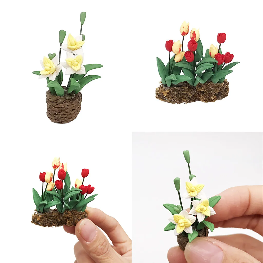 

Fake Mini Dollhouse Miniature Green Plant Flower In Pot Fairy Garden Accessory Toys For Kids Birthday Party Gift Christmas Gift