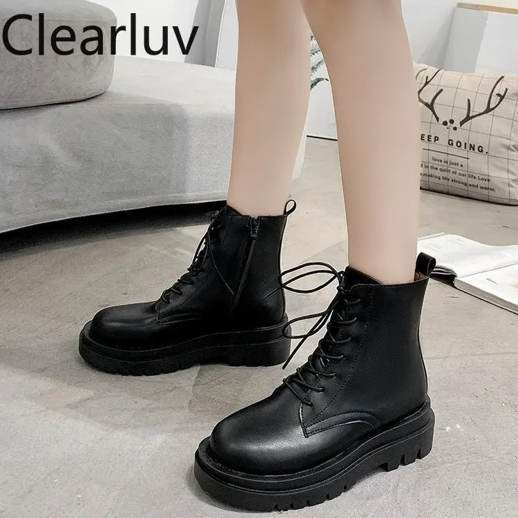 

Lace-up Martin boots round head non-slip PU women's shoes Motorcycle Martin Women Boots All-match British style women's shoes