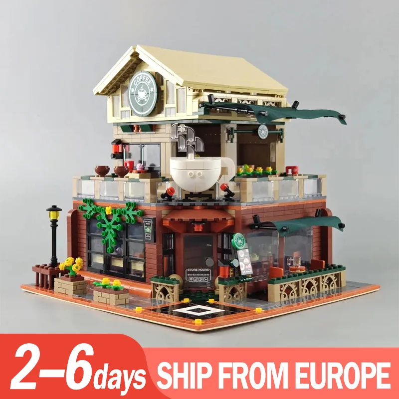 

S601093 Street View MOC Coffee Shop Cafe Led Lighting Advanced Model 2059pcs Building Block Bricks Kids Toys Gift Set