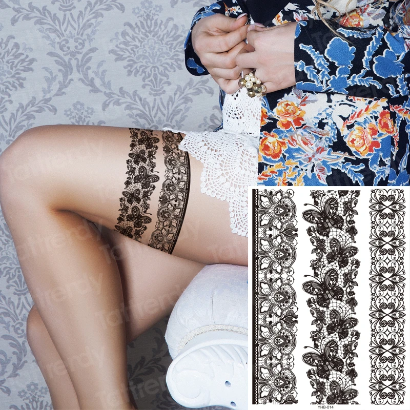 stockings tattoo legs black henna lace legging tatoo thigh hand rose flower jewelry stickers indian arabic water body decal