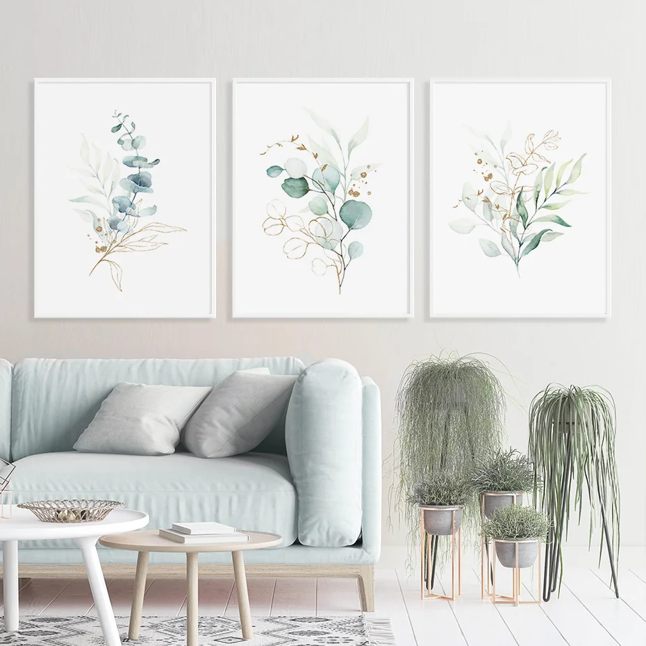 

Bohemia Gold Green Leaves Watercolor Nordic Posters and Prints Canvas Painting Wall Art Picture for Living Room Home Decor