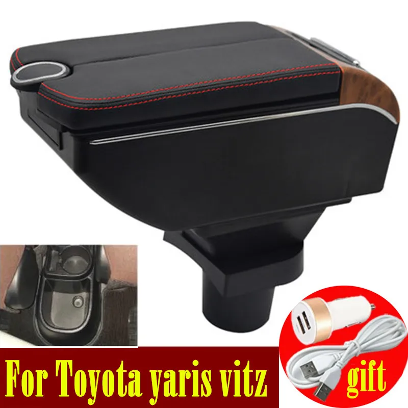 Для Toyota yaris vitz подлокотник коробка двойные двери открыть 7USB центр консоль для