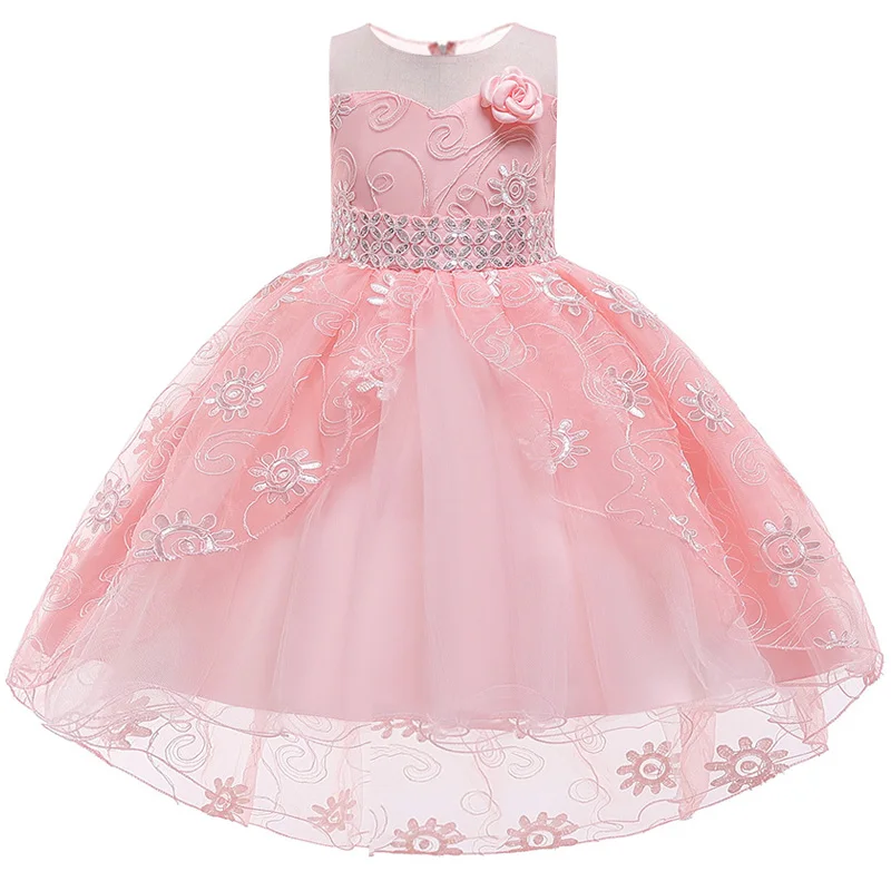 Новое платье со шлейфом для девочек с блестками и вышивкой ласточкин хвост