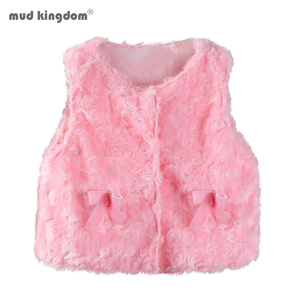 Mudkingdom/меховой жилет для девочек Куртки Новинка 2020 года Осенние жилеты с бантом