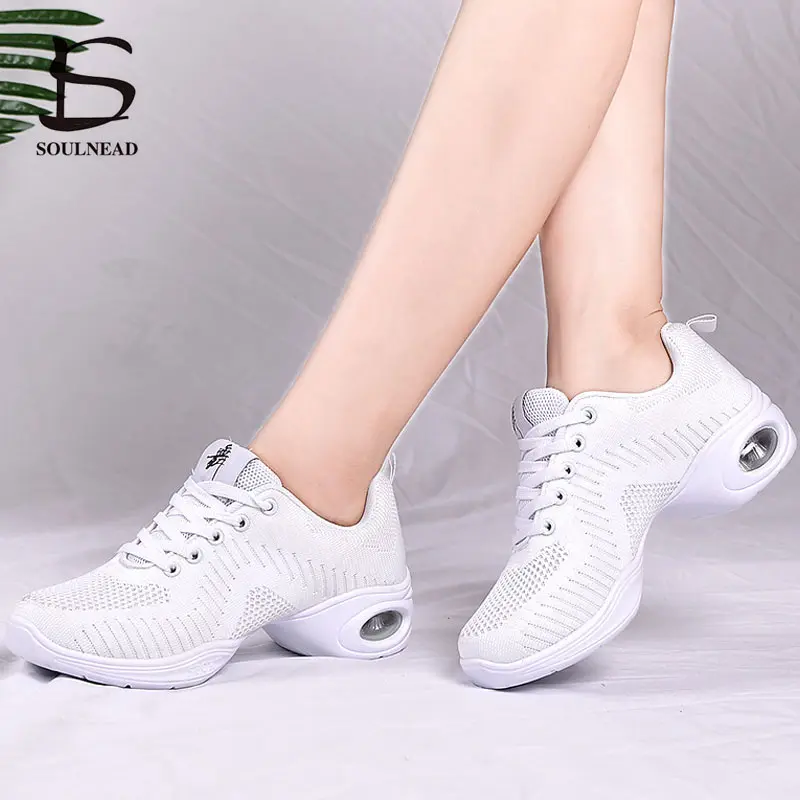 Dance Sneakers For Women Jazz Shoes Ladies Black White Mesh Breath Fitness Modern Dancing Shoe Casual Girls Hip Hop Sports Shoes