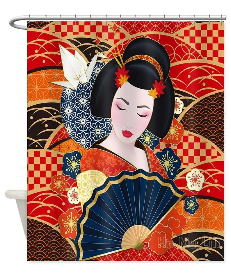 

Geisha Shower Curtain Japanese Bathroom Decor Waterproof Bath Curtains