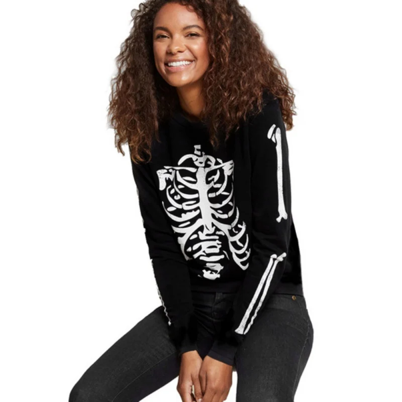 Женская футболка на Хэллоуин с длинным рукавом и принтом черепа|Футболки| |