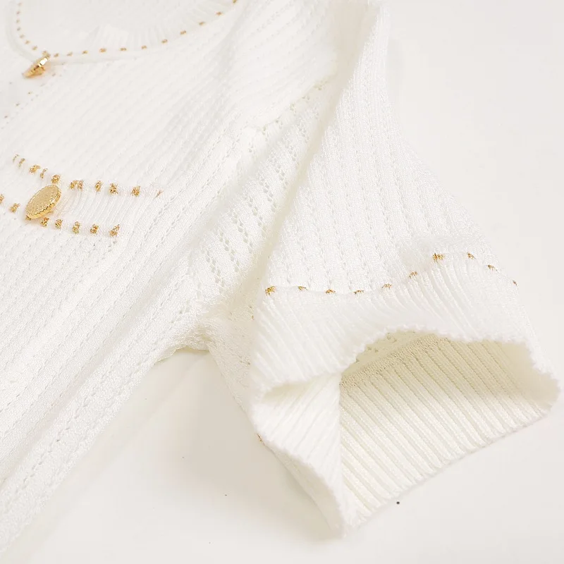 

Black Two Piece Set Top and Skirts Thin Short Sleeve Sweater Tops Pullovers High Waist Mini Skirts White Two Piece Set Outfits