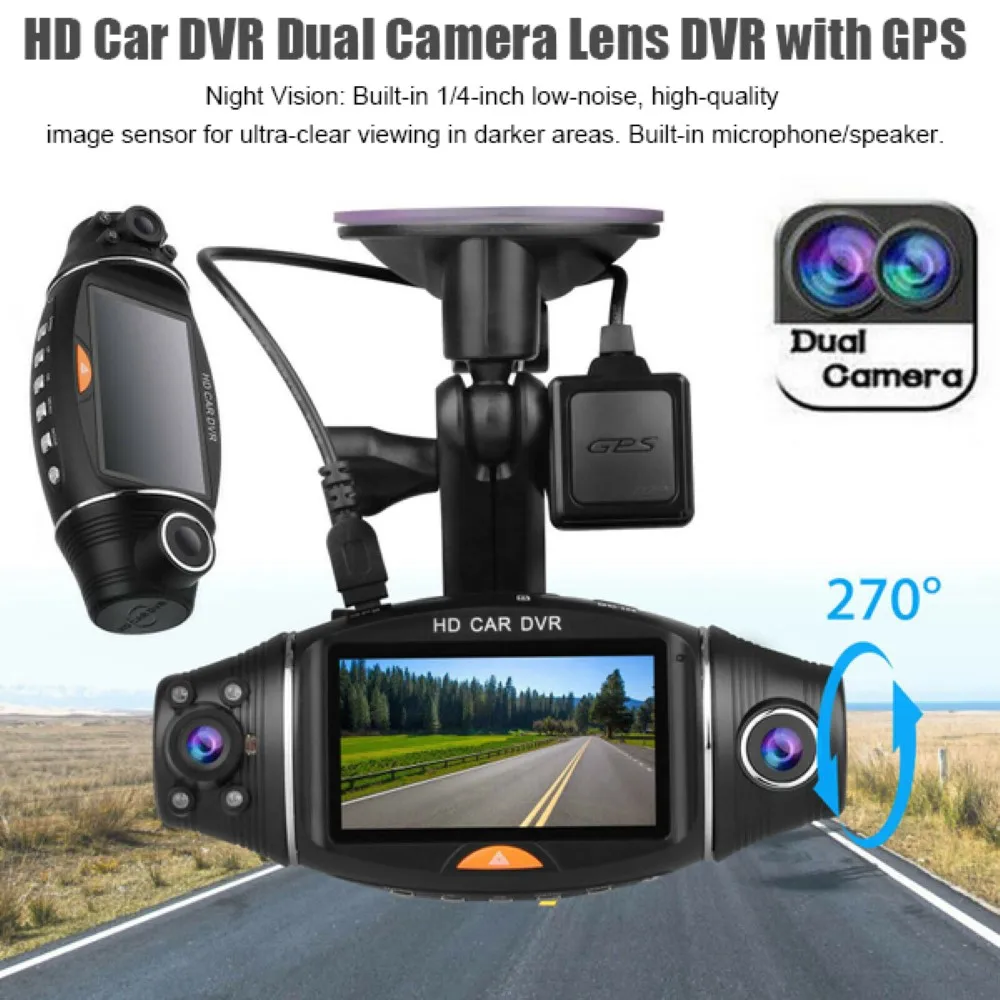 

Full HD 1080P Автомобильный видеорегистратор с двойной камерой, объектив DVR с GPS, угол обзора 270 градусов, датчик силы тяжести ночного видения, ульт...