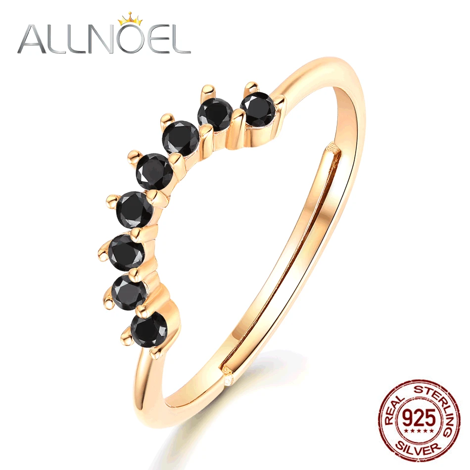 ALLNOEL 925 Sterling Silver White/Black Zircon Rings For Women Stunning Stackable Crown Designer Simple Style Fine Jewelry