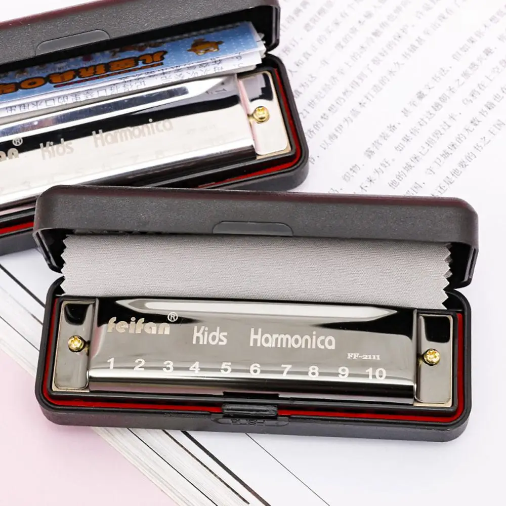 

10 Holes Key of C Blues Harmonica Musical Instrument Educational Toy with Case