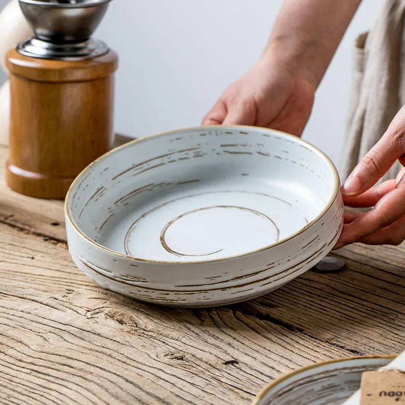 

7-inch dish bowl ~ hand-made ceramic bowl with old-fashioned noodle bowl, deep dish dessert dish