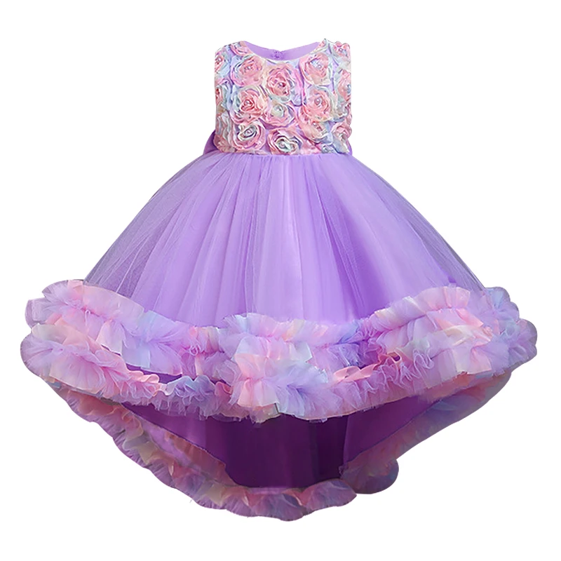 Girls Flower Dresses Princess Summer Dress for Kids Elegant Tulle Children Purple Girl Wedding Party Clothing teens dresses | Детская