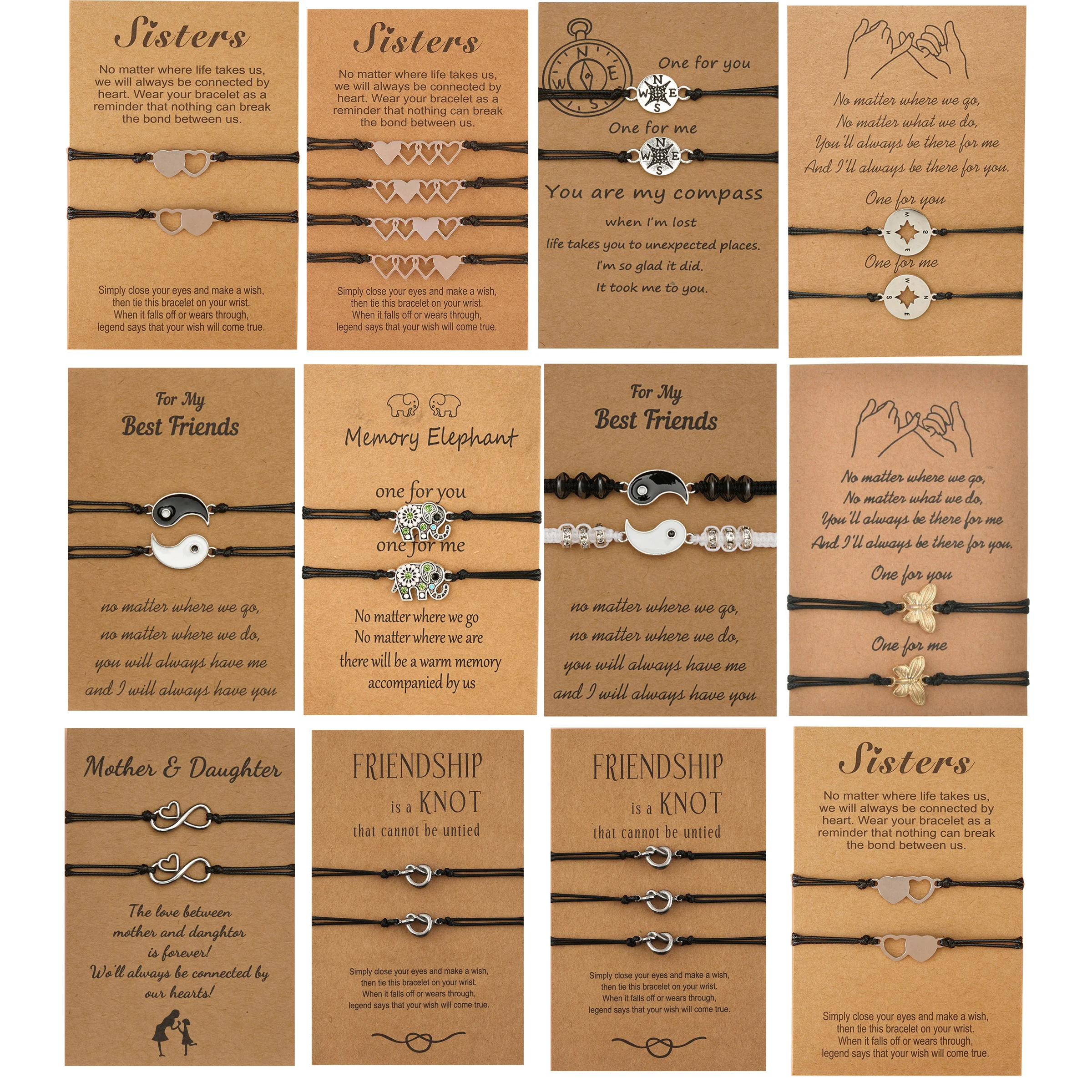 Комплект браслетов дружбы для женщин шарм сердце Инь-Янь слон бабочка с памятью