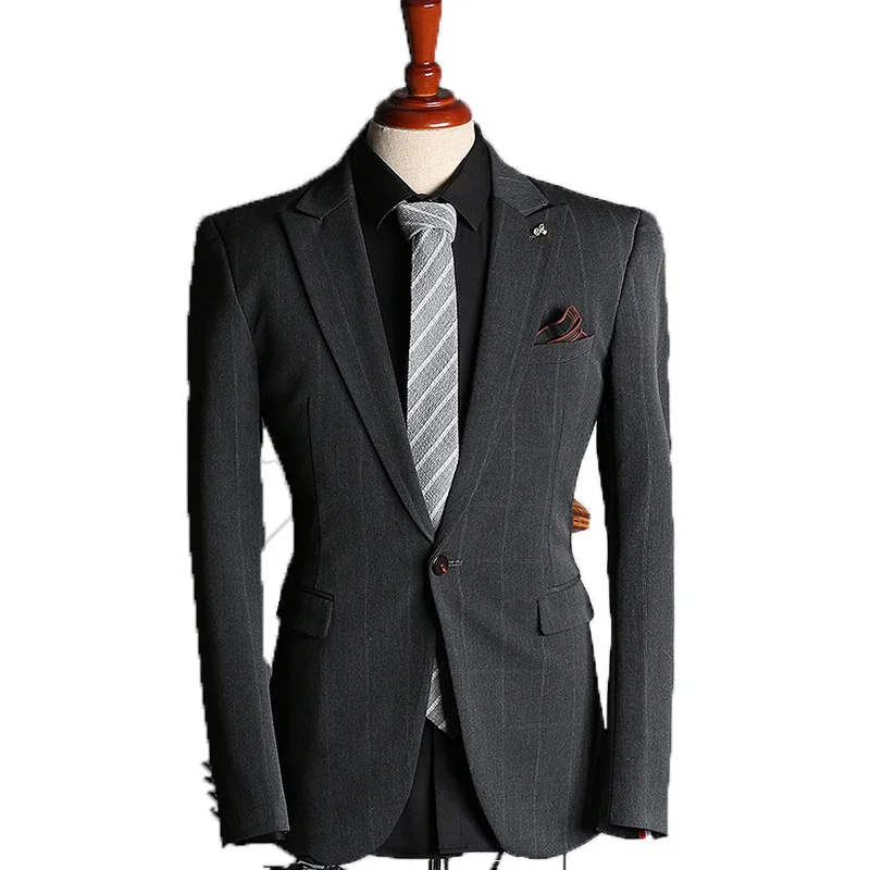 

Men's Business Casual Suit Grey Plaid Professional Three Piece Formal Blazer Suits Luxury Fashion Slim Wedding Suits for Men
