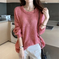 womens sexy hollow purple oversized knitted long sleeve pullover sweater 2021 fall fashion lazy yellow simplee harajuku sweater