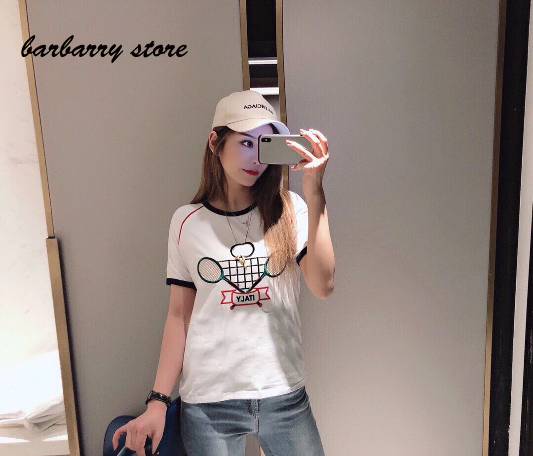 

21 luxury design color embroidery fashion women's half sleeve top all kinds of loose short sleeve casual cotton graphic T-shirt