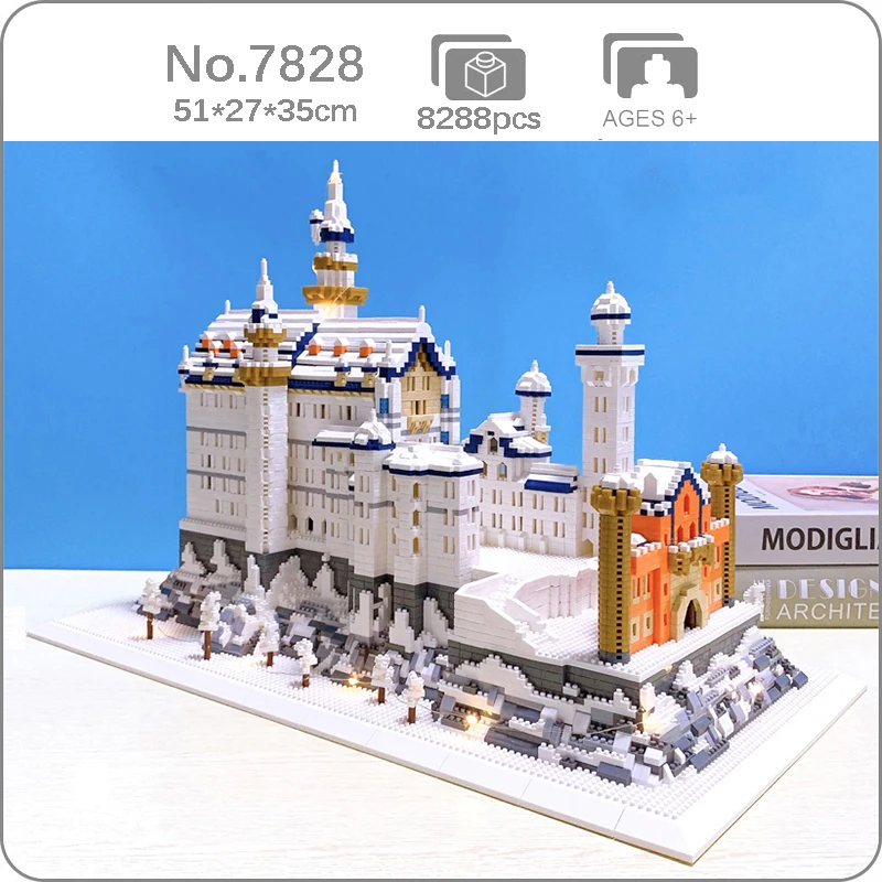 

No.7828# World Architecture Winter Swan Stone Castle Snow Tree Model Mini Diamond Bricks Building Blocks Toy Birthday Present