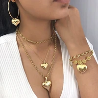 exaggeration heart pendant layered necklace for women simple vintage neck chains women jewelry fashion gold chain necklace gift