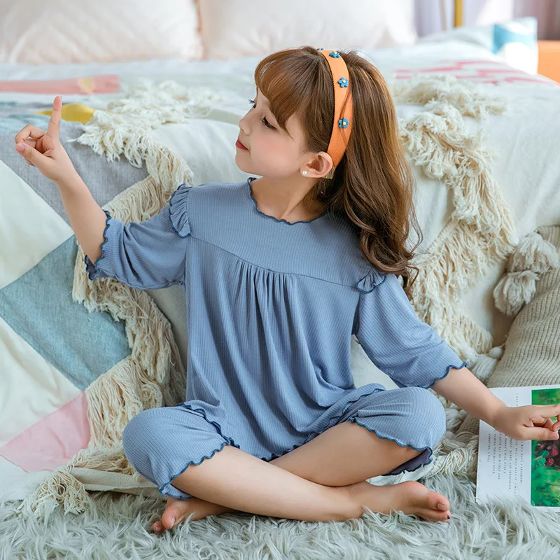 

Baby Girls Summer Pajamas Ruffle Modal Sleepwear Set Comfortable Princess Pyjama Thin Soft T Shirt Pants Children Homewear Set