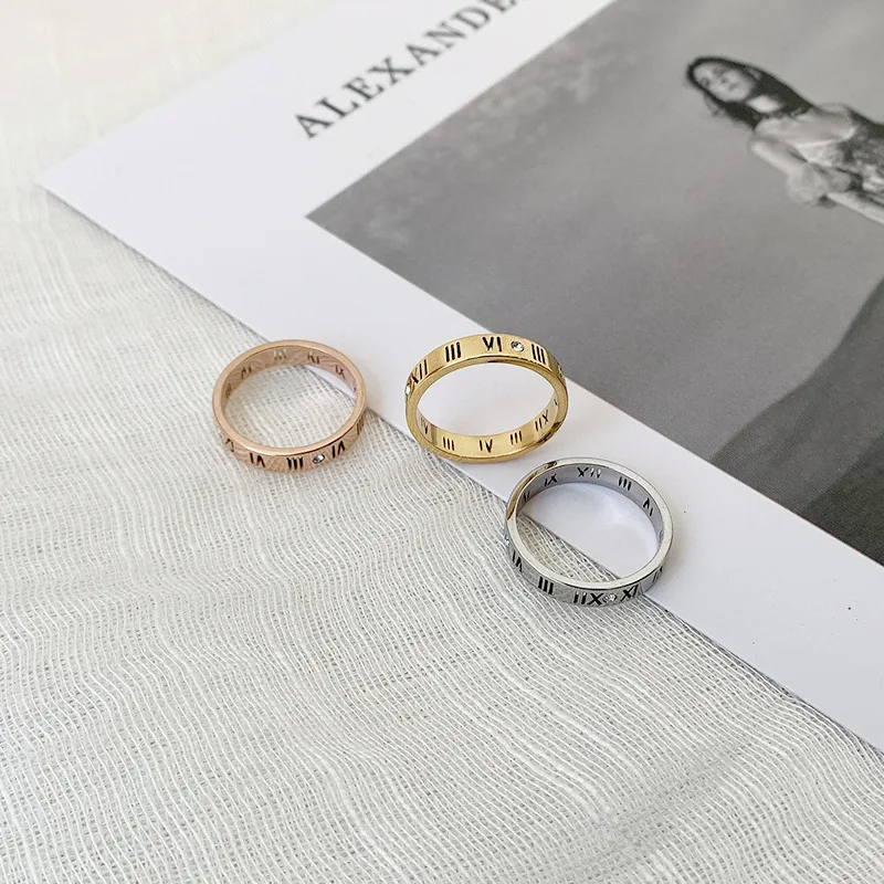 

Titanium Steel Retro Hollow Roman Alphabet Ring Rose Gold Couple Ring Korean Fashion Party Jewelry Ancient Ring Birthday Gift