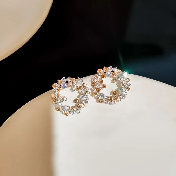 Корейский Новый Элегантный Сияющий горный хрусталь Кристалл Круг Букле d'oreille