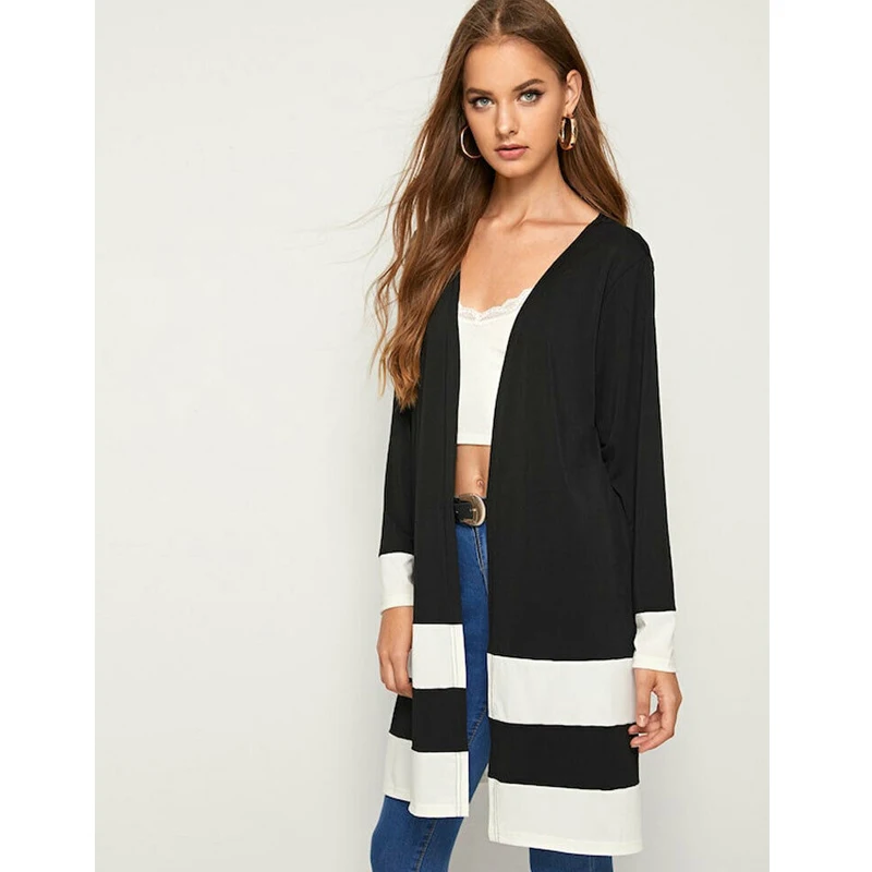 Women Ladies Waterfall Cardigan OL Office Trench Long Coat Duster Open Slim Patchwork Color Casual Streetwear | Женская одежда