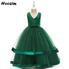 Роскошное зеленое Тюлевое Элегантное нарядное и вечернее длинное платье с аппликацией для девочек 4-13 лет, официальные серые платья для выпускного и свадебной вечеринки