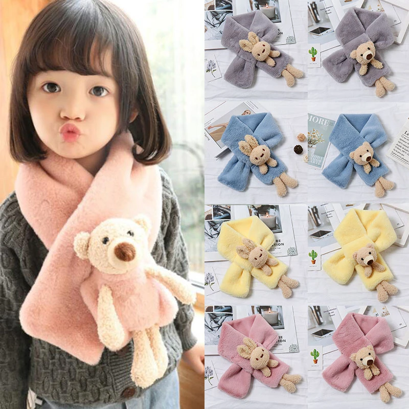 

Cute Three-dimensional Cartoon Bear Children Scarf Children's Warm Scarf Solid Color Sweet Bear Scarf Bunny Neck Scarf