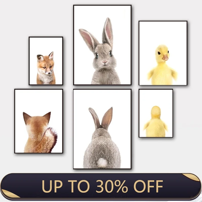 Кролик Утка лиса олень Ежик детская настенная Картина на холсте скандинавские