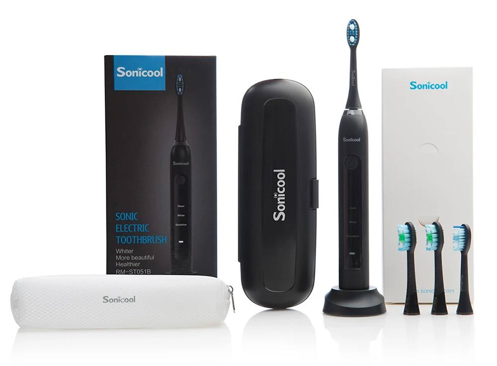 Sonic ool 051B ультра звуковая электрическая зубная щетка USB перезаряжаемая зубная щетка с 4 шт. DuPont Сменные зубные головки - Цвет: 051b black