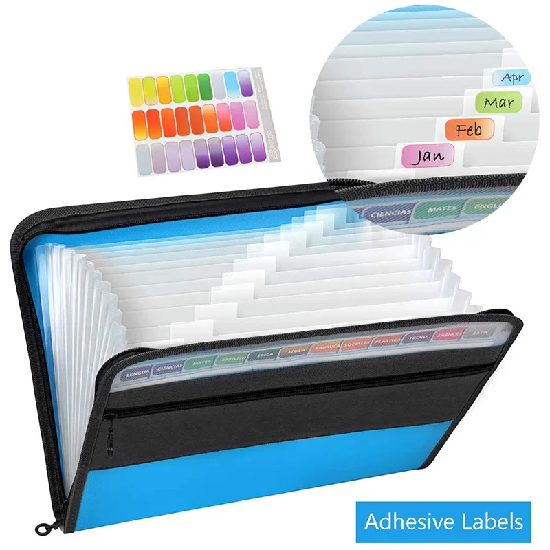 

13 Pockets Expanding File Folder, Accordion Document Organizer Letter A4 Size Zipper Closure