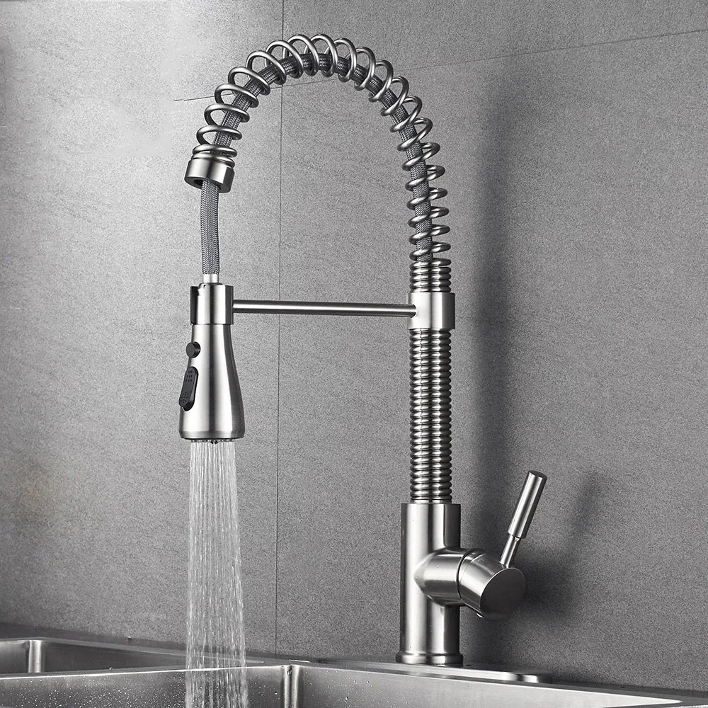 

Kitchen Faucets Brushed Nickel Faucets for Kitchen Sink Single Pull Out Spring Spout Mixer Tap Hot Cold Water Tap Crane N23001