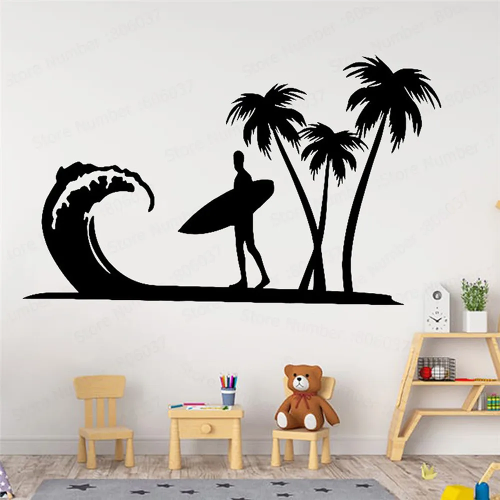 Виниловая наклейка с логотипом серфинга и пальмы на стену для экстремального
