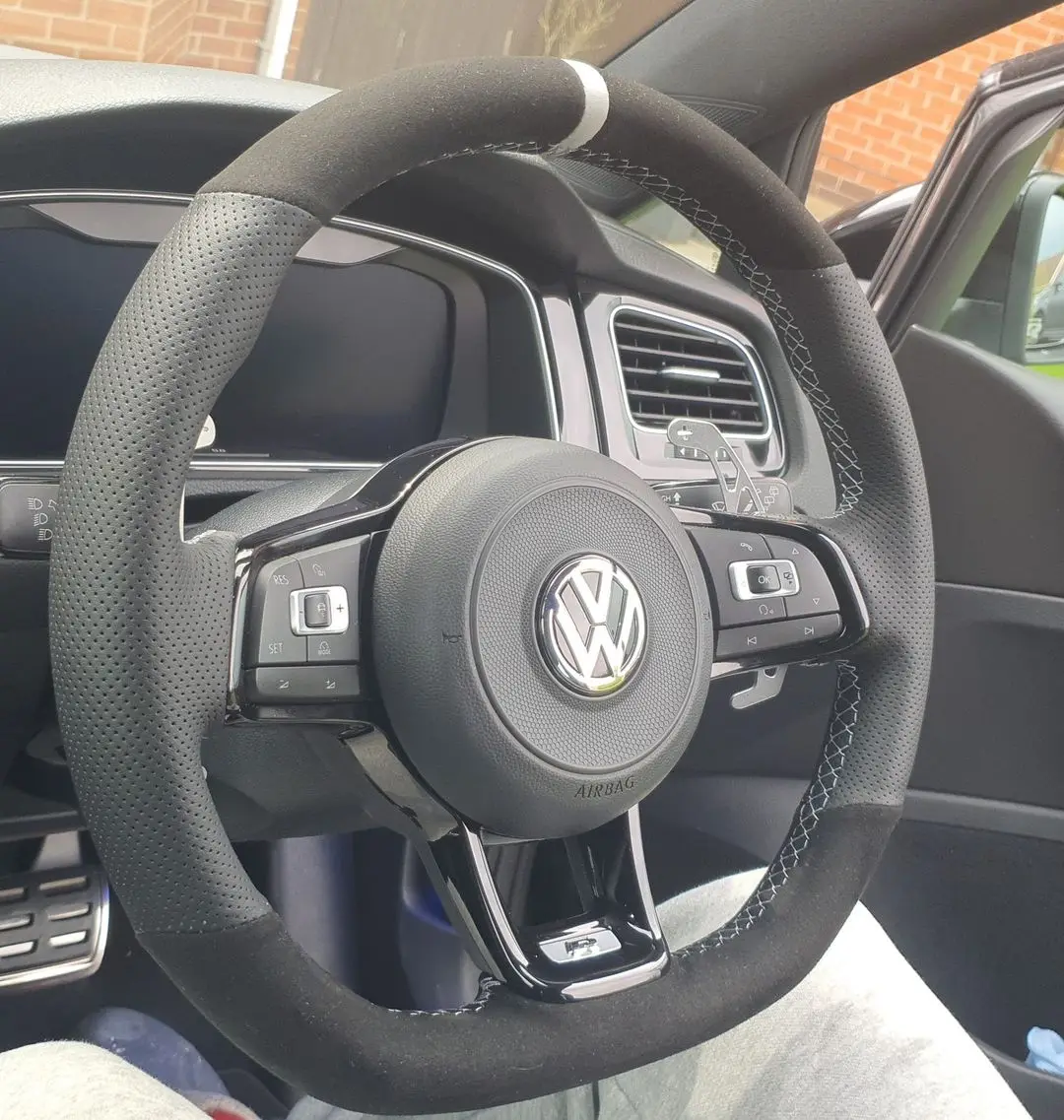 WCaRFun индивидуальный черный замшевый чехол на руль автомобиля для Volkswagen VW Golf R MK7 Golf 7 GTI VW Polo GTI Scirocco 2015 2016