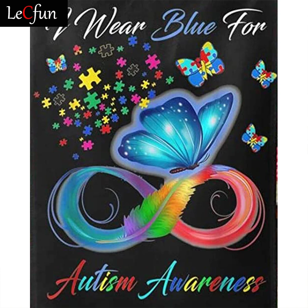 

LeCfun 5D Diamond Painting Art Kits Full Drill Round/Square Shiny Rhinestone Art Craft Embroidery Autism-Awareness Butterflies