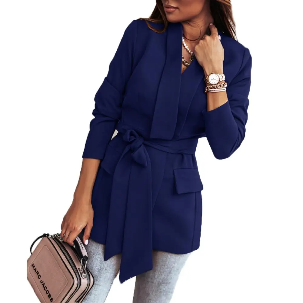 

Women Casual Blazers Coats Long Sleeve Solid Color Belt Bandage Blazer Suits Jackets