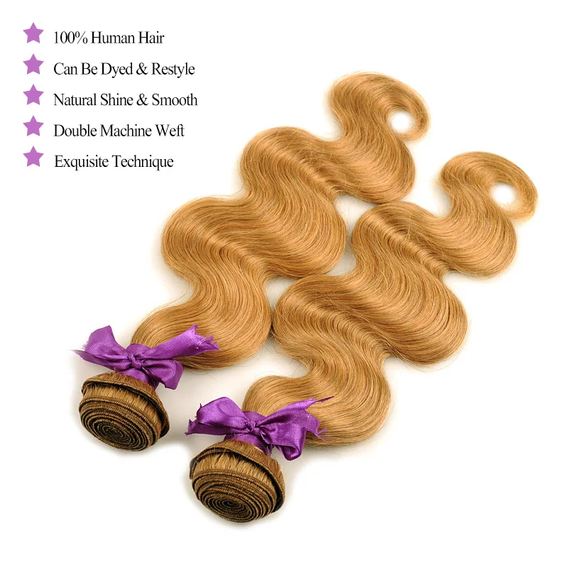 Перуанские медовые светлые пряди с закрытием Ombre #27 Цветные Волнистые волнистые