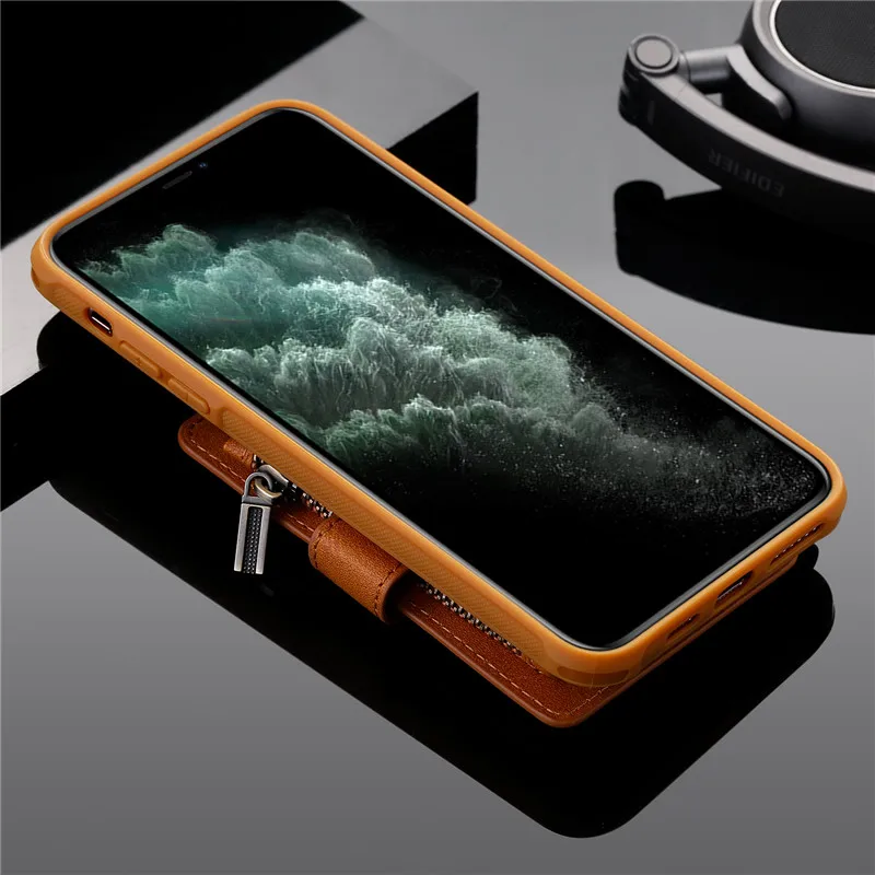 Ретро Кожаный Кошелек на молнии чехол для телефона для iPhone 11 11Pro MAX XS MAX XR 6 6splus 7 7Plu 8 8Plus держатель для телефона с подставкой задняя крышка